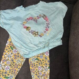 Floral Heart Top and Daisy Leggings Set